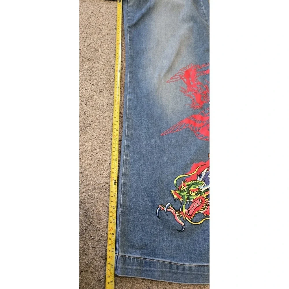 Ed Hardy Dragon Jeans 32 Y2K Wide Leg Baggy Denim Tattoo Graphic Rare Grail Fire